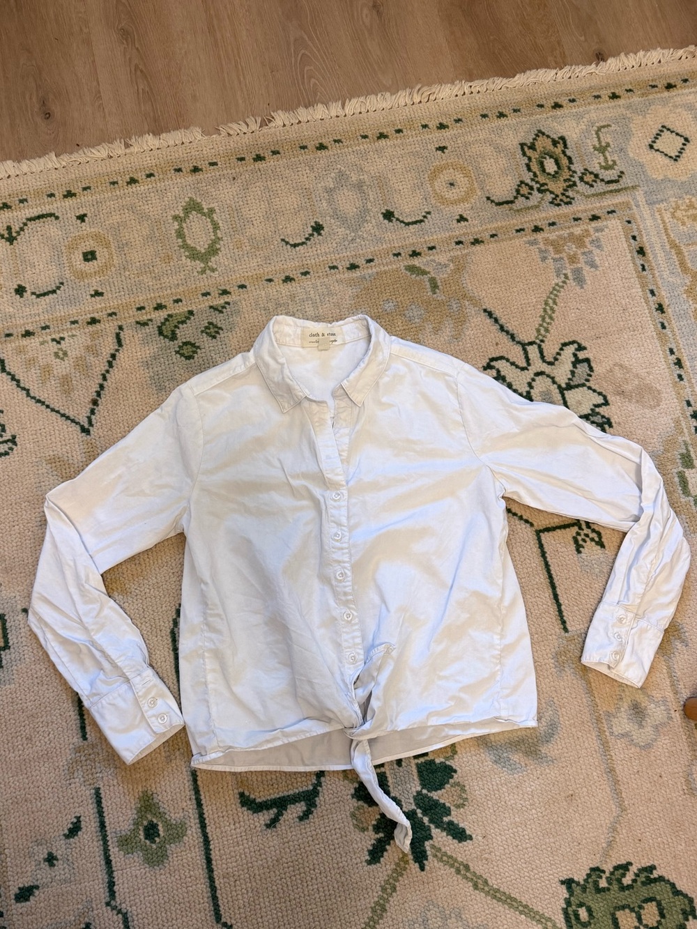 Anthropologie Lightweight White Button-Up Tie-Front Shirt